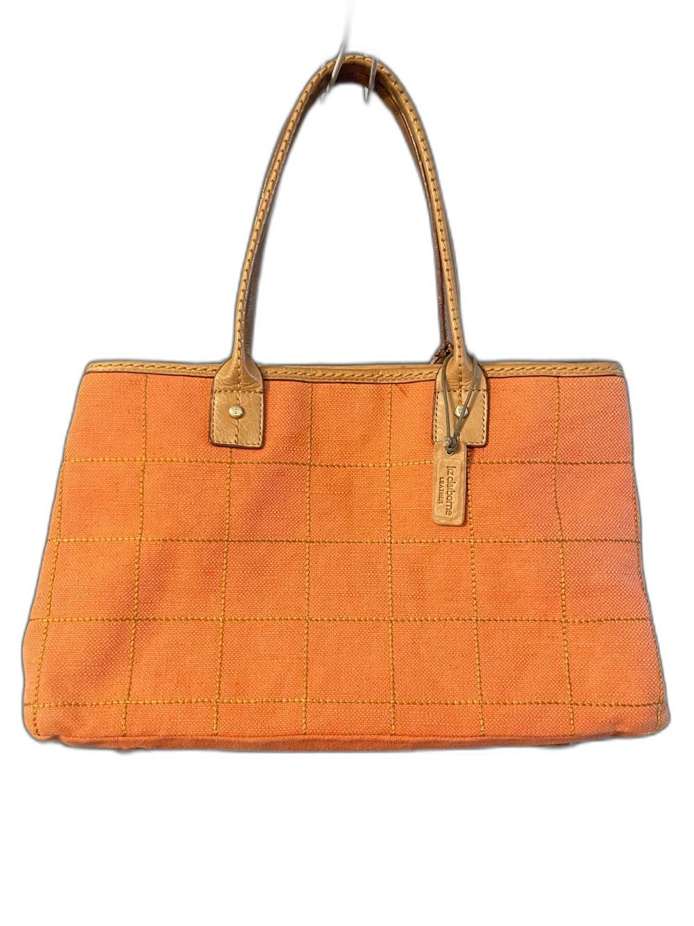 Liz Claiborne Coral Linen Blend Tote Bag Leather Trim Coastal Summer Purse